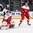 COLOGNE, GERMANY - MAY 7: Denmark's Sebastian Dahm #32 makes a pad save while Oliver Lauridsen #25 and USA's Johnny Gaudreau #13 look on during preliminary round action at the 2017 IIHF Ice Hockey World Championship. (Photo by Andre Ringuette/HHOF-IIHF Images)

